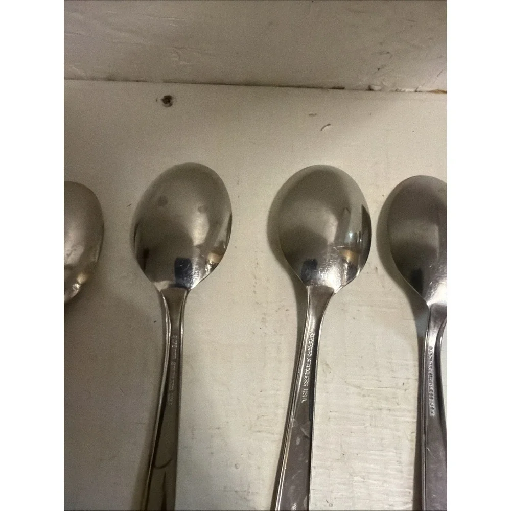 Set of 8 Superior NIGHT SKY pattern stainless oval place soup spoons 6 7/8